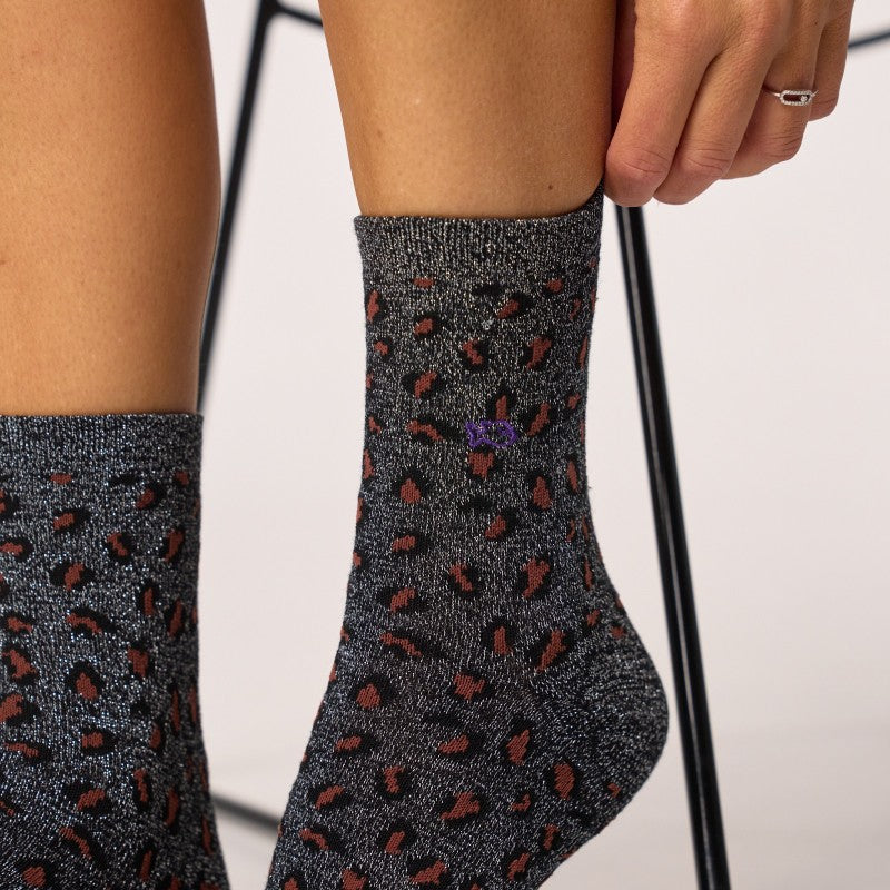 Glittersokken - Leopard Zwart