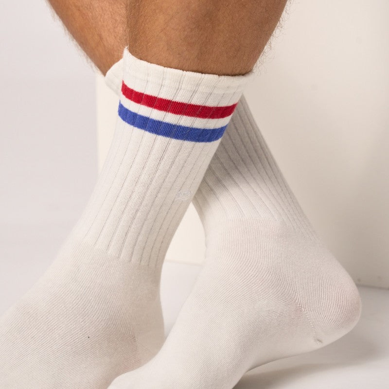 Retro Sokken - Wit, rood en blauw gestreept