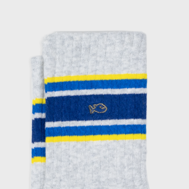 Billybelt Retro Sokken - Grijs, Blauw En Geel Gestreept