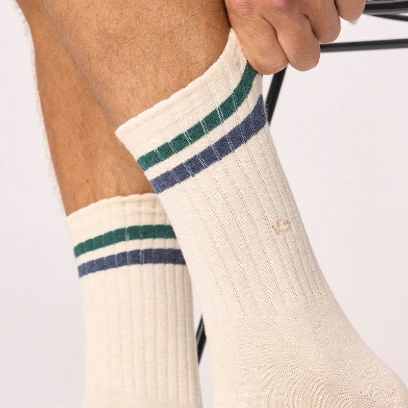 Retro Sokken - Beige, groen en zwart gestreept