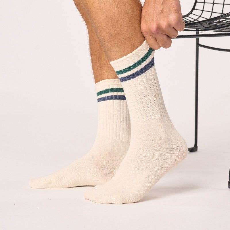 Retro Sokken - Beige, groen en zwart gestreept