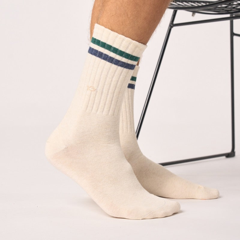 Retro Sokken - Beige, groen en zwart gestreept