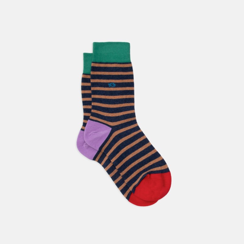 Sokken - Gestreept Donkerblauw Beige